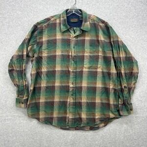 American Outpost Flannel Shirt Mens XL Green Brown Plaid Retro Lumberjack Rugged